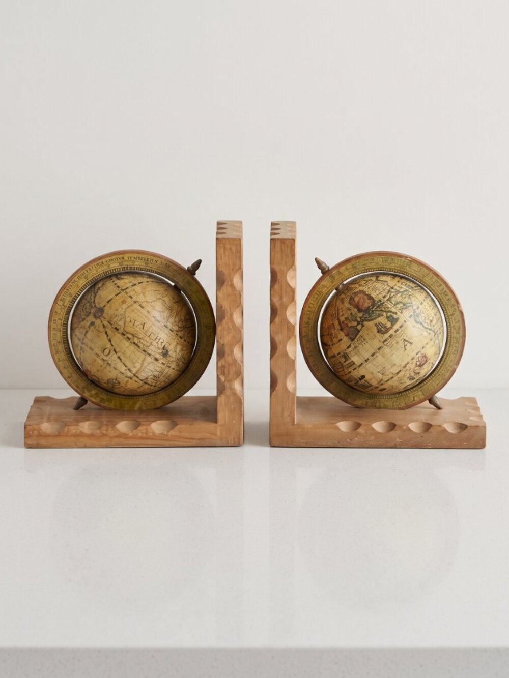 Vintage 1970s Old World Globe Bookends Set of 2 Made in Hong Kong Explorer Decor